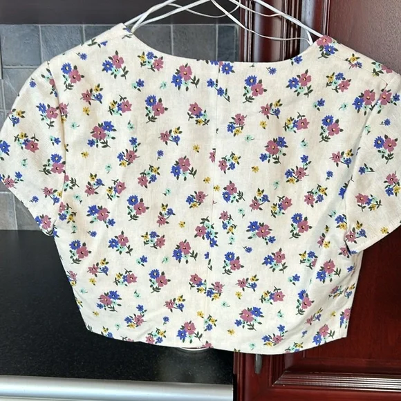 ZARA linen blend floral print cropped top size medium - Picture 12 of 13